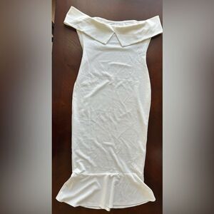 L'VOW Women's Sexy Off Shoulder Bardot Mermaid Midi Dress Evening Frill Hem